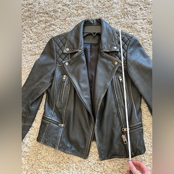 All Saints Cargo Distressed Leather Biker Jacket - Picture 8 of 11